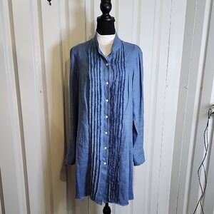 Worth New York Light Blue 100% Linen Tunic Shirt Top Blouse Button Front Size 12